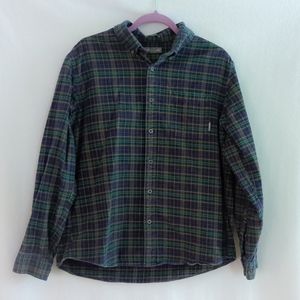Eddie Bauer Classic Fit Blue Green Plaid 100%  Cotton Flannel Shirt Size L